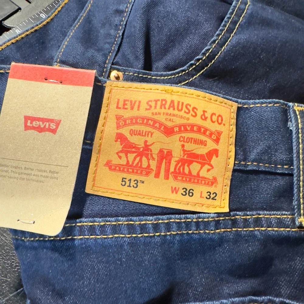 NWT Levis 513 Slim Straight Jeans Mens 36x32 Indigo Blue Dark Wash Classic Denim